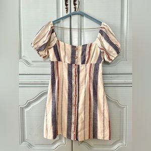 Linen-look Mini Dress / Cotton Puff Sleeve Button Down Small